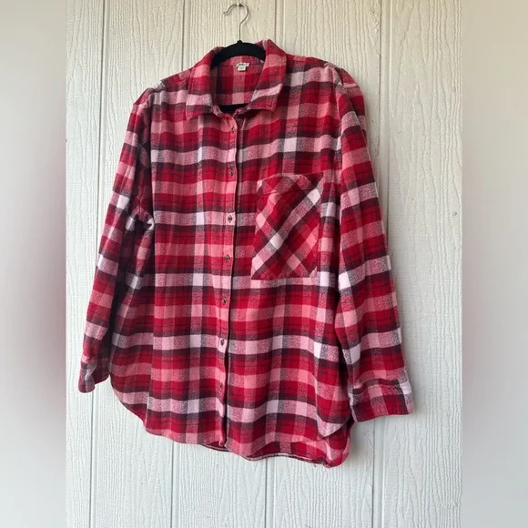 Aerie Plaid Red Oversized Flannel Shirt - Picture 9 of 9